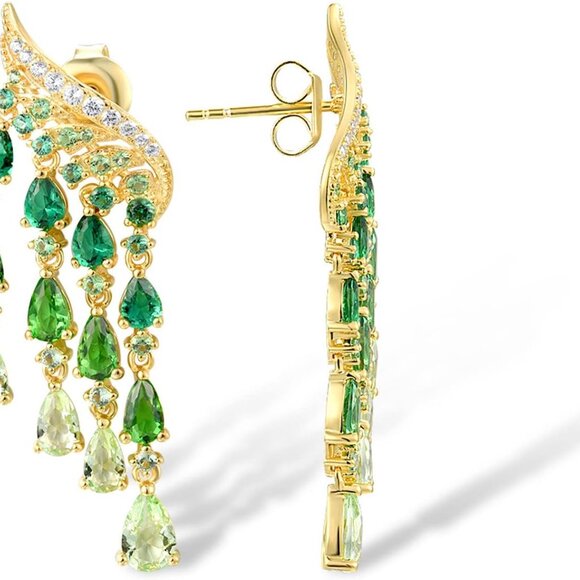 Sterling Silver Earrings Green Ombre Raindrops Stud Cubic Zirconia Jewelry - Picture 2 of 4